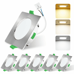 ALUSSO LIGHTING Einbaustrahler LED, 4W LED Einbaustrahler 230V Dimmbar Deckenspots, 3CCT 3000K 4000K 6500K Einbauleuchten, IP44 Deckenstrahler für Badezimmer Wohnzimmer, 6er Set, Quadrat, Nickel