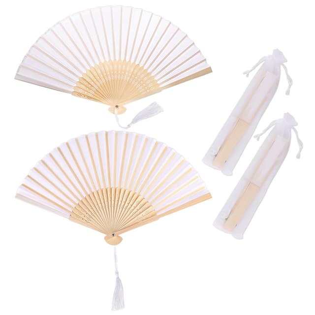 🌬️👒 Handfächer 2er Set aus Stoff für coole Abkühlung im Sommer - Hochwertige Handfächer mit Quaste und Fan-Tasche
