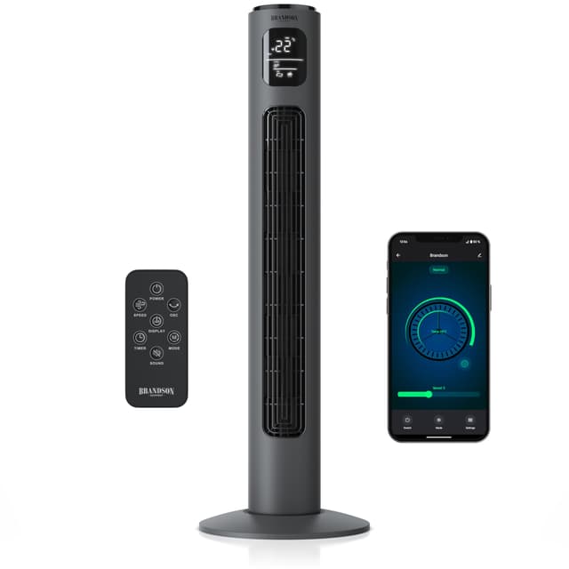 Brandson Turmventilator ECO mit DC Motor - Premium ECO Green - Smart Home - Ventilator mit Oszillation