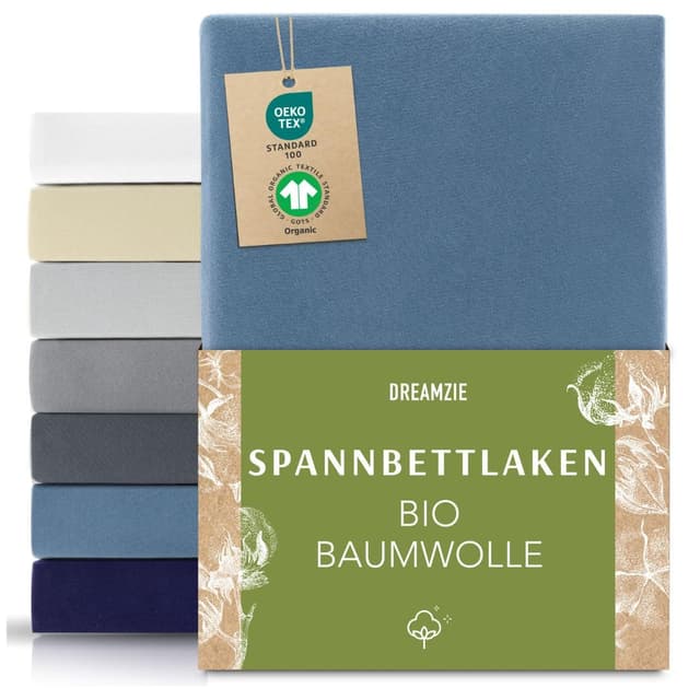 Dreamzie Premium Spannbettlaken 70x200 cm Blau aus Bio-Baumwolle 🌿 Luxuriöser Komfort
