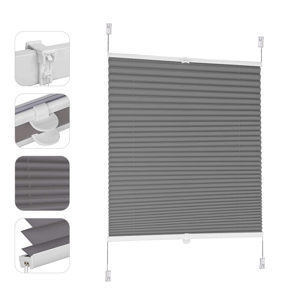 🌞🏠 Sekey Plissee ohne Bohren Verdunkelung - 50x120cm Dunkelgrau B50 x H120 cm