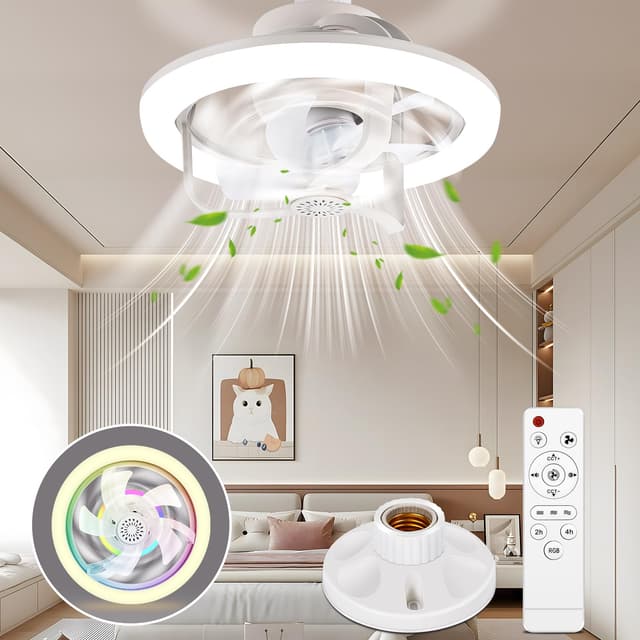 YOOHBERRYS Lampe mit Ventilator, deckenventilator klein, RGB Ventilator mit Lampenfassung E27