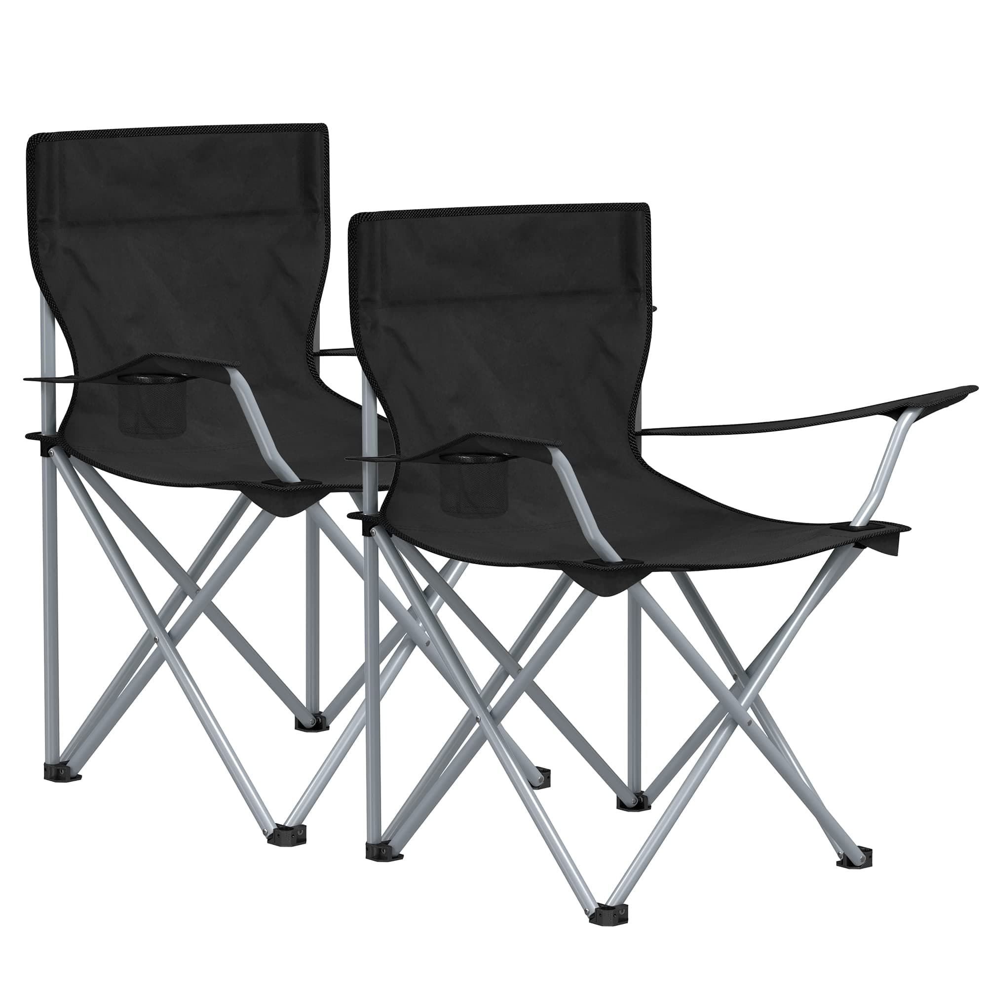 🏕️ SONGMICS Campingstühle, faltbar, Outdoor, bequem, mit Armlehnen und Getränkehalter, 2 Stück Schwarz 🪑🌞