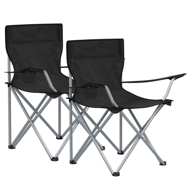 🏕️ SONGMICS Campingstühle, faltbar, Outdoor, bequem, mit Armlehnen und Getränkehalter, 2 Stück Schwarz 🪑🌞