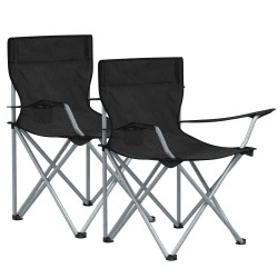 🏕️ SONGMICS Campingstühle, faltbar, Outdoor, bequem, mit Armlehnen und Getränkehalter, 2 Stück Schwarz 🪑🌞 Angebot bei HelloDeals