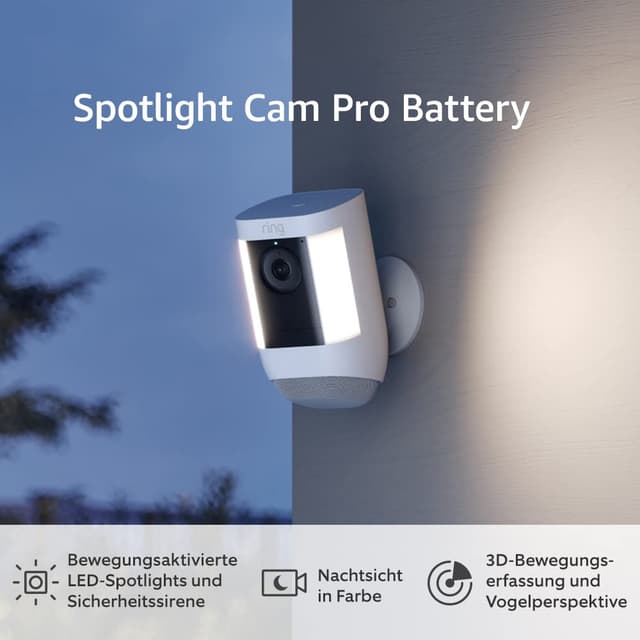 🔦📹 Zertifiziert und generalüberholt Ring Spotlight Kamera Pro Akku | Sicherheitskamera für außen mit HDR-Video