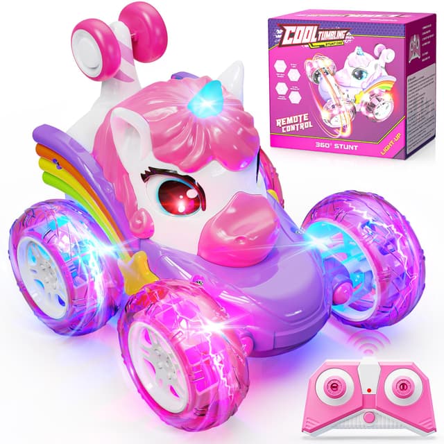 🦄 LED Einhorn RC Auto für Mädchen ab 3-6 Jahre - Ferngesteuertes Spielzeugauto