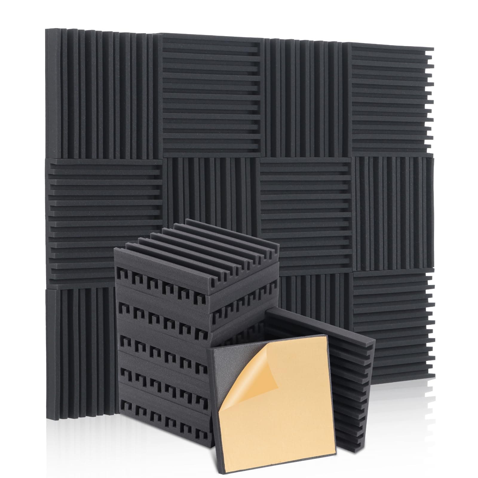 HERTBER - 24 Stück Akustikpaneele Selbstklebend Wandpaneele Schwarz 🎮🔊
