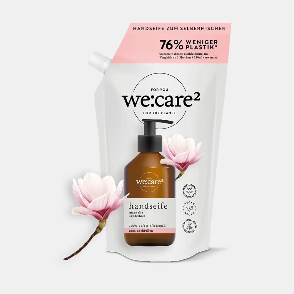 🌿🌸 we:care² Handseife Nachfüllbeutel 500ml Magnolie/Sandelholz - Nachhaltige & vegane Flüssigseife