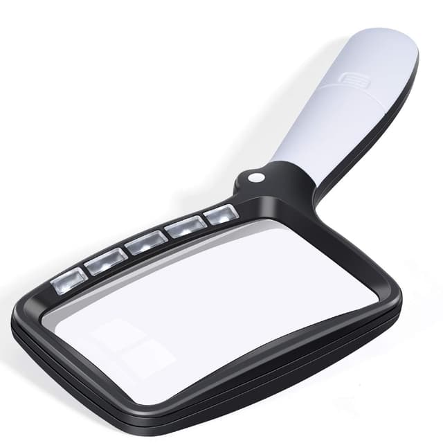 🔍 Kaome Klappbar Leselupe Groß 5 LED Lupe mit Licht 2-Fach Handlupe 2 Modi Dimmbar Vergrößerungsglas
