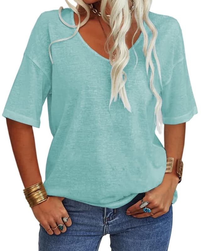 Tankaneo Damen V-Ausschnitt Kurzarm T-Shirt 😍👚