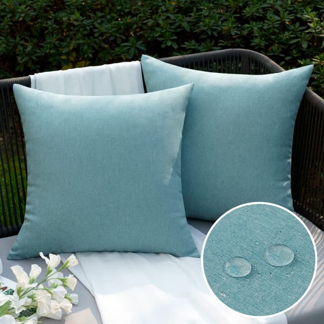 EMEMA Kissenbezug Outdoor Wasserdicht Sofakissen Wasserfest Dekokissen Kissenbezüge Dekorativ Kissen Kissenhülle aus Polyster 2er Set Cyan 45x45 cm