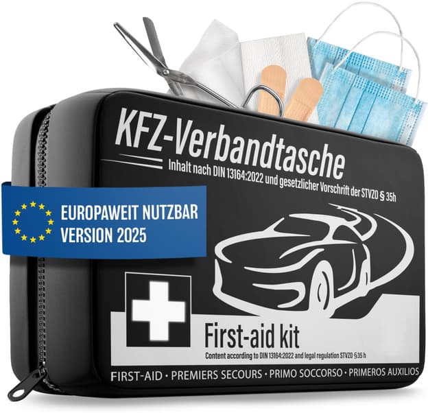 🚗 HELDENWERK KFZ Verbandstasche nach aktueller Norm 2025 - Europaweit Nutzbar 🛡️ Erste Hilfe Set Auto Verbandskasten DIN 13164:2022 (StVO konform)