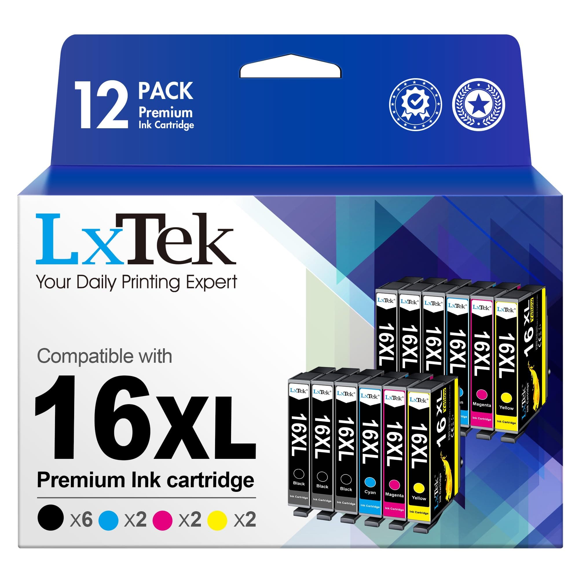 🖨️ LxTek 16XL Multipack Patronen Kompatibel für Epson Workforce WF-2630 WF-2760 WF-2750 WF-2660 WF-2650 WF-2540 WF-2510 WF-2530 WF-2010 (12er-Pack) 🌈