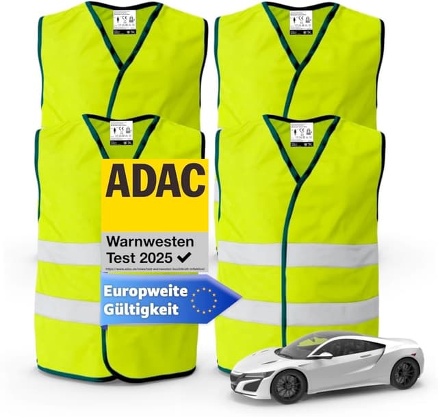 🚗🚨 4x Warnwesten Auto 2025: Sicherheitsweste ISO20471 gelb - PKW & LKW