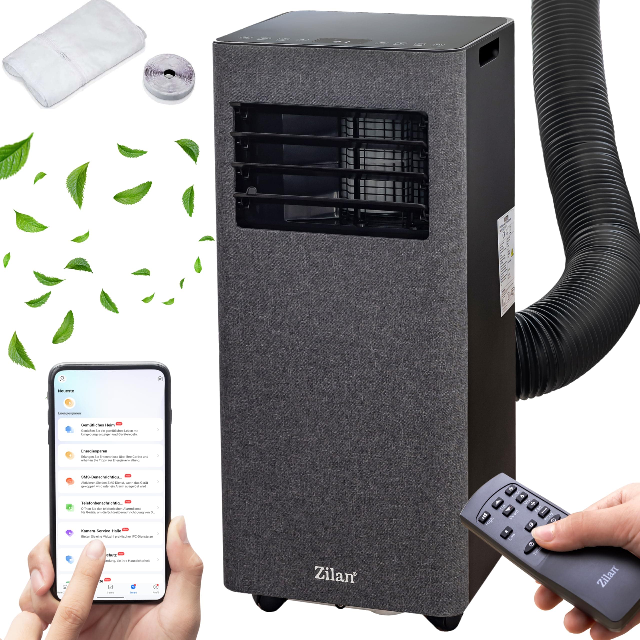🌬️🏠 Mobile Klimaanlage mit Abluftschlauch & Fensterabdichtung WLAN Klimaanlage WiFi & App Mobil 24H Timer - Kühlen Ventilator 340m³/h Luftentfeuchter 38L mobiles Klimagerät leise mit Fernbedienung