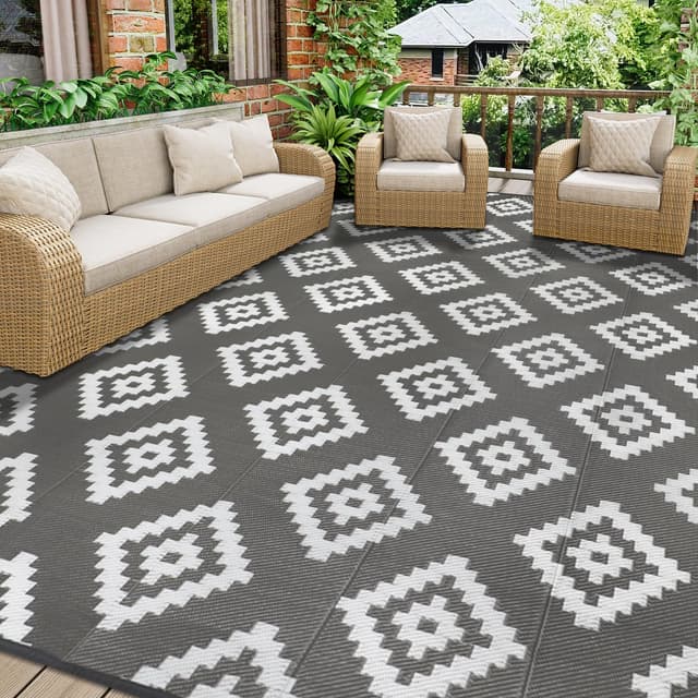 Homcomodar Outdoor Teppich 245x305cm Patio Teppiche Kunststoff Stroh Teppich
