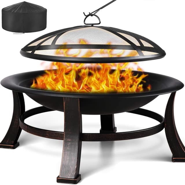 Feuerkorb mit Funkenschutz, Φ76cm Feuerschale mit Grillrost - Retro-Look Feuerstelle