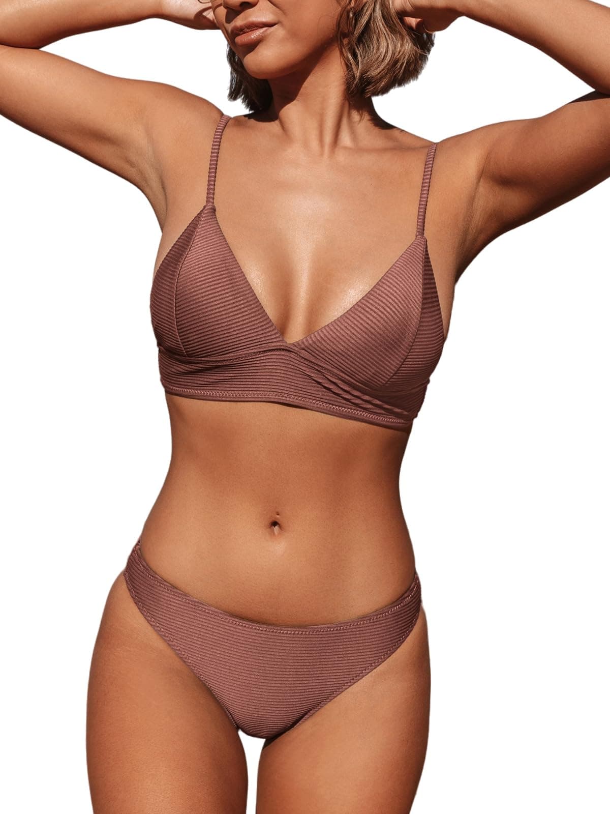 CUPSHE Damen Bikini Set Crossover Bustier High Waist Bikini Bademode Elegant Zweiteiliger Badeanzug Swimsuit L Ziegelrot 🩱🌞