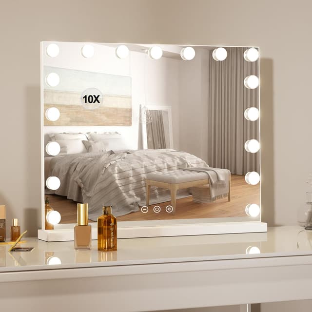 LIANWANG Schminkspiegel mit Beleuchtung, 80x60cm - Groß mit 17 Dimmbar LED Hollywood Licht
