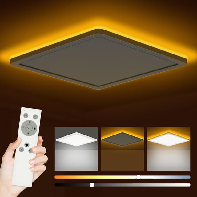 Bowfar LED Deckenleuchte Flach, 24W 3200LM Deckenlampe mit Fernbedienung Dimmbar 3000K-6500K, 1800K Nachtlicht Amber, Badezimmer Lampe für Wohnzimmer Küche Kinderzimmer Flur Schlafzimmer Ø29.5x2.5cm 30CM Quadrat Weiß 🌟