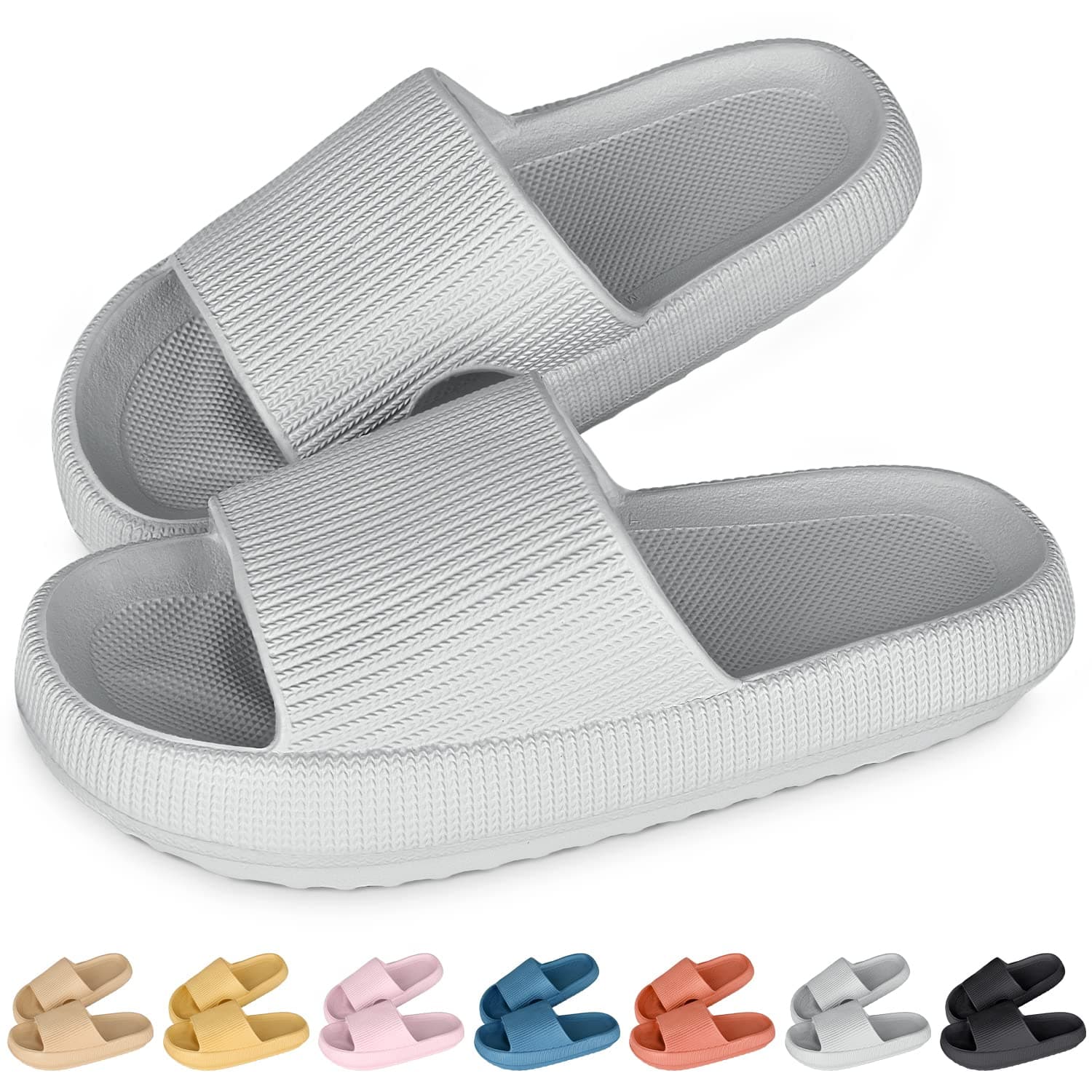 🌟SALE🌟 SHAIN Badeschuhe Herren Damen Cozislides Original Slippers Badeschlappen Cloudyzz Schlappen Wolke Hausschuhe Gummi Home Slippers rutschfeste Pantoletten Sommer Garten Badelatschen Flip Flops 40/41 EU Grau