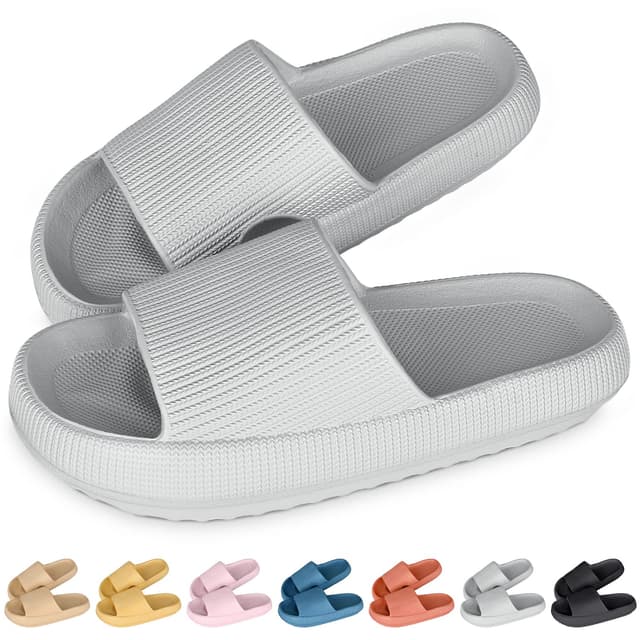 🌟SALE🌟 SHAIN Badeschuhe Herren Damen Cozislides Original Slippers Badeschlappen Cloudyzz Schlappen Wolke Hausschuhe Gummi Home Slippers rutschfeste Pantoletten Sommer Garten Badelatschen Flip Flops 40/41 EU Grau