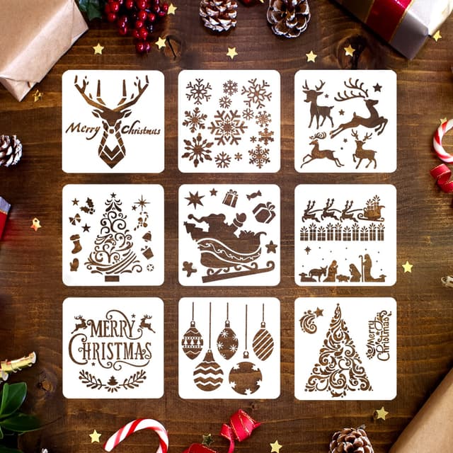 🎄🎅 9 Stück Weihnachten Schablonen Set - DIY Weihnachtsdekoration