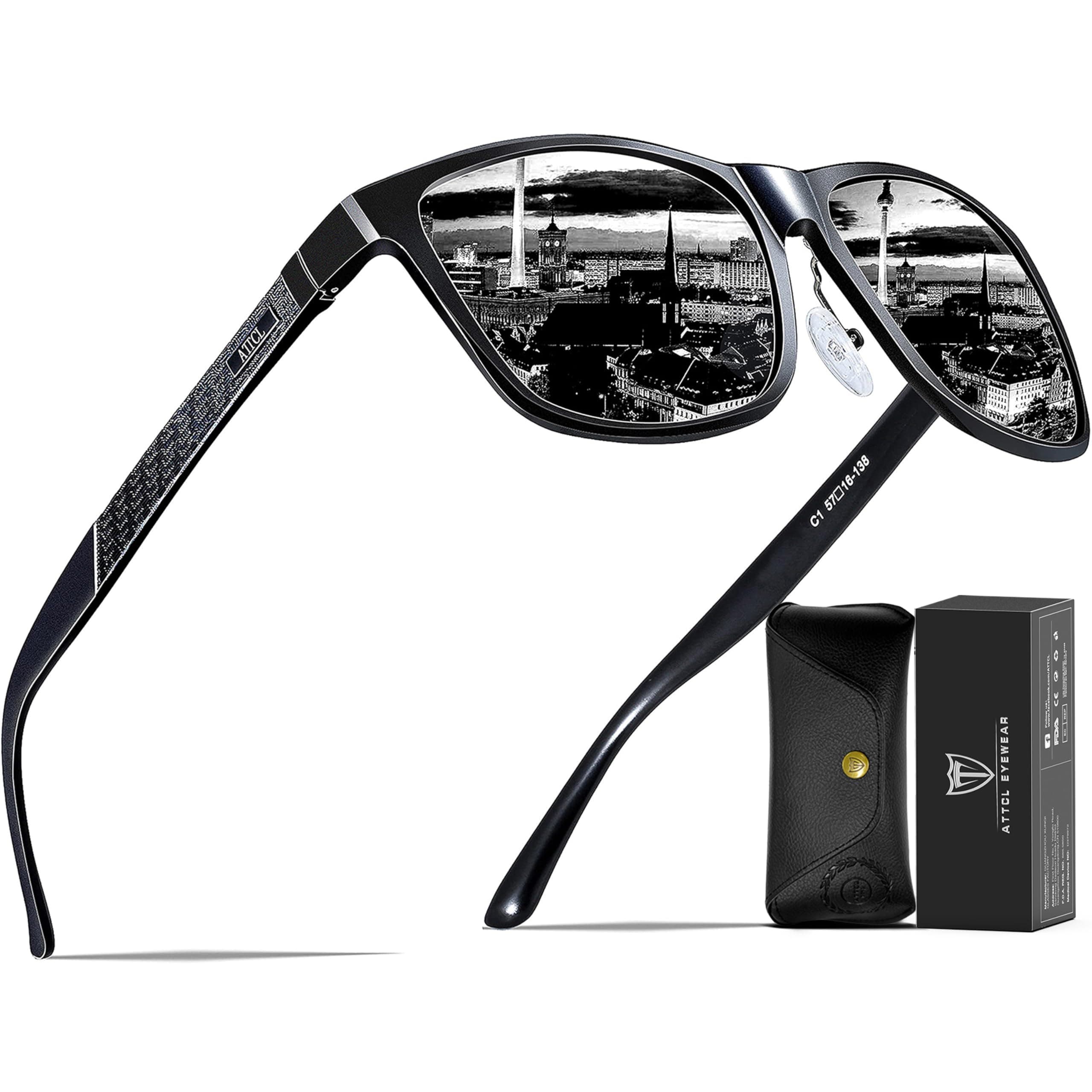 ATTCL Herren Polarisierte Fahren Sonnenbrille Al-Mg Metall Rahme Ultra Leicht UV400 CAT 3 CE M 8587-schwarz/Non-verspiegelt 🕶️