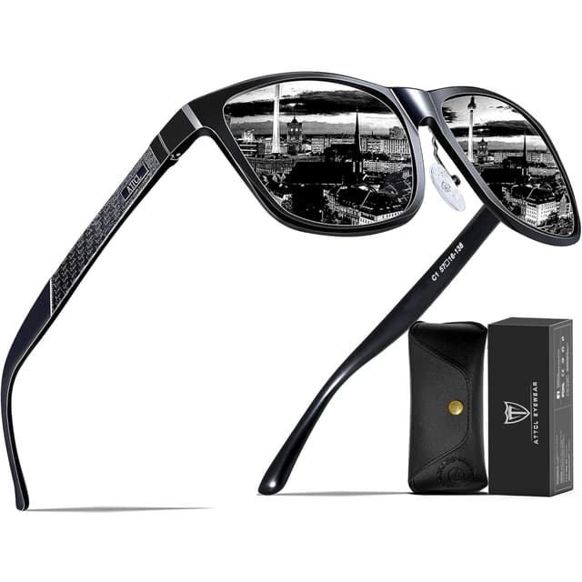 ATTCL Herren Polarisierte Fahren Sonnenbrille Al-Mg Metall Rahme Ultra Leicht UV400 CAT 3 CE M 8587-schwarz/Non-verspiegelt 🕶️