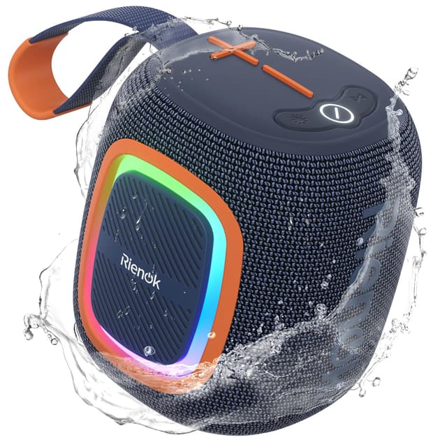 RIENOK Bluetooth Lautsprecher Klein mit Licht FM Radio Bluetooth 5.3 Musikbox Kabellos Bass Box