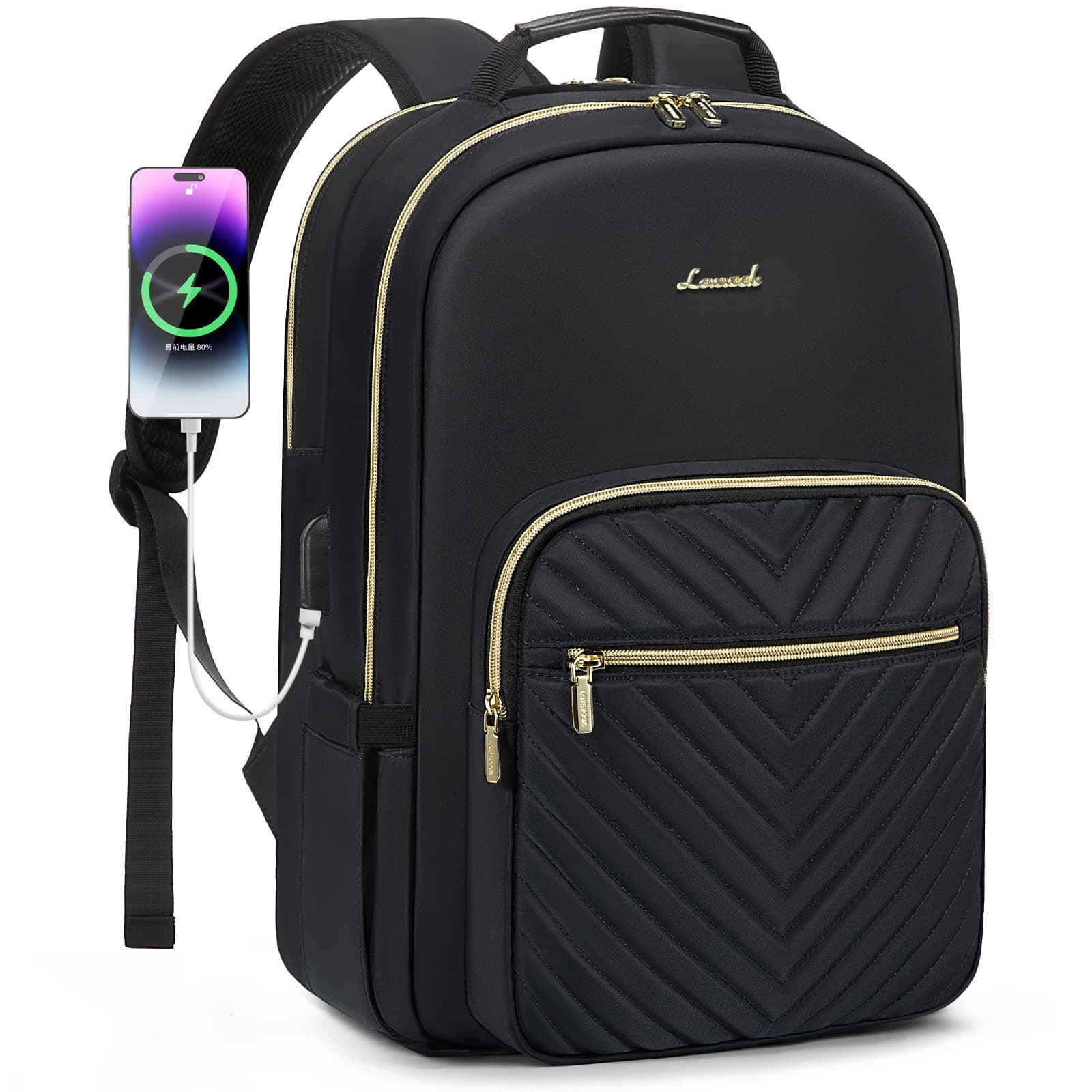 LOVEVOOK Rucksack Damen, Groß 15,6 Zoll Laptoptasche 🎒 Wasserdicht Schulrucksack Mädchen Teenager Daypacks Schwarz