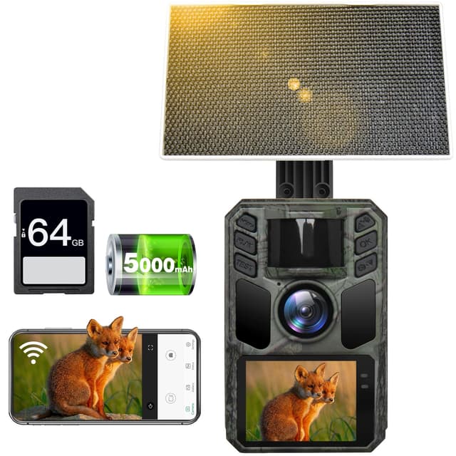 FKPCAM Wildkamera Solar WLAN mit Handyübertragung App, 4K HD Video 64MP