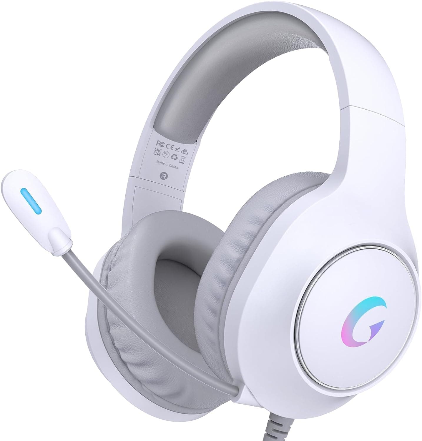 KAPEYDESI Gaming Headset für PS5/4, mit Mikrofon 7.1 Surround Sound, RGB Lichter Gaming Kopfhörer - Weiß