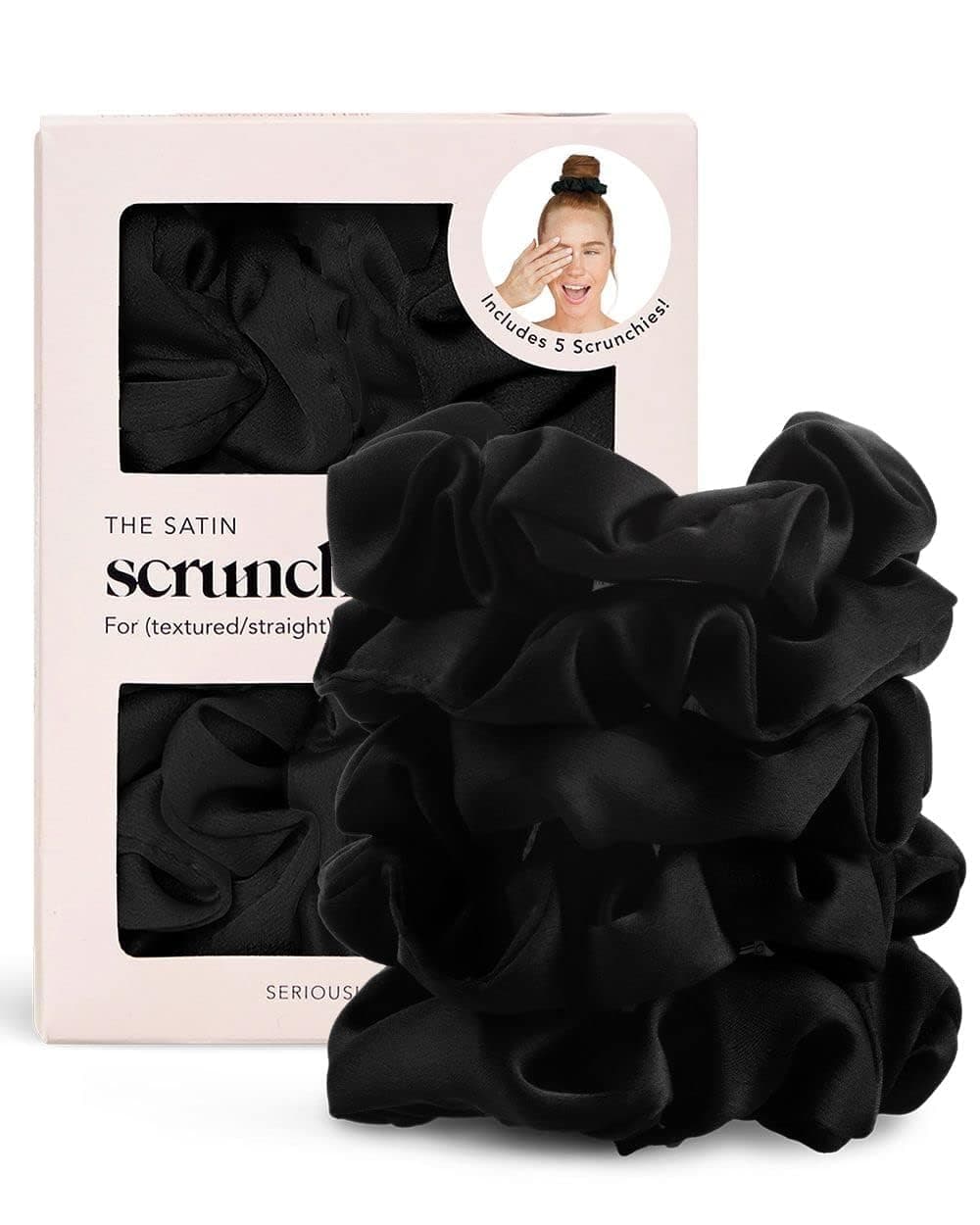 🎀 Kitsch Satin Haargummis für Frauen - Weichere als Seidenhaargummis | Satin Haargummis für Mädchen & modische Satin Haarbänder für Frauen | Niedliche Satin Haargummis zum Stylen, 5er Pack Schwarz 5 Stück (1er Pack)