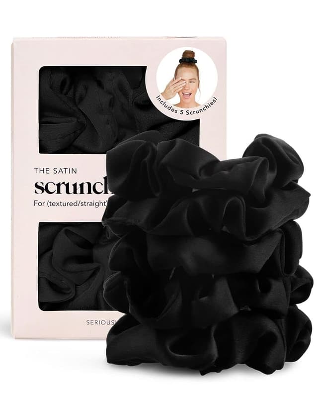 🎀 Kitsch Satin Haargummis für Frauen - Weichere als Seidenhaargummis | Satin Haargummis für Mädchen & modische Satin Haarbänder für Frauen | Niedliche Satin Haargummis zum Stylen, 5er Pack Schwarz 5 Stück (1er Pack)