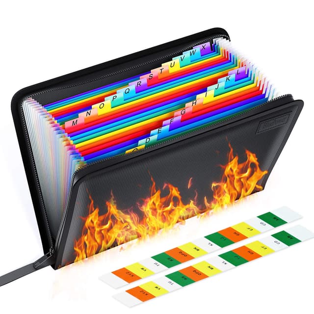 🔥📁 ThinkTex Feuerfeste Dokumentenmappe 24 Fächer - Wasserfest & Sicher 🛡️