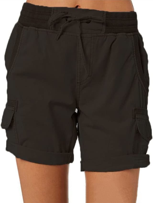 🌞 Imuedaen Damen Cargo Shorts Sommer Casual Kurze Hosen Bermuda Stoffhose Outdoorhose Strand Shorts mit Taschen A Schwarz XL 🌴