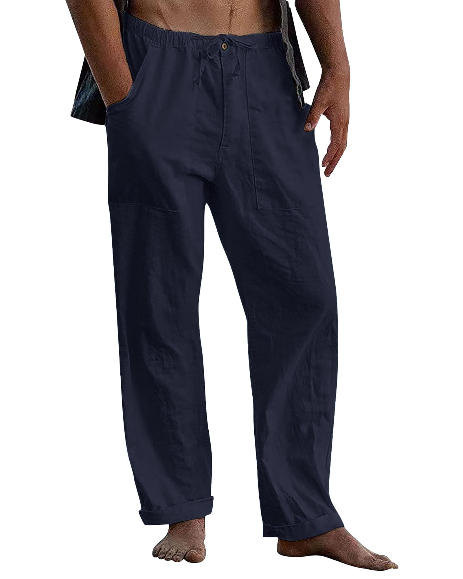 LVCBL Leinenhose Herren Sommer Herbst Lose Lässige Leinenhose mit Taschen