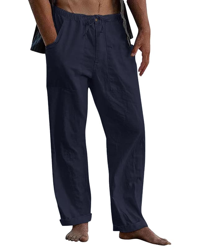 LVCBL Leinenhose Herren Sommer Herbst Lose Lässige Leinenhose mit Taschen