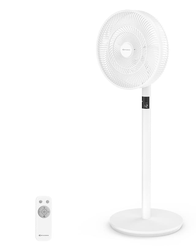 MYCARBON Standventilator sehr leise DC Motor 20dB 6.1 m/s LED Anzeige 12 Stufe Ventilator mit Fernbedienung 60°/90°/120° Oszillation 12H Timmer 20m² 14” 🌀