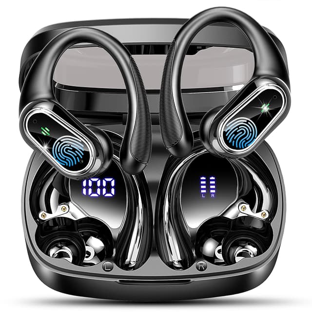 🎧 Bluetooth Kopfhörer Sport, Kabellos Bluetooth 5.3, HiFi Stereo, IP7 Wasserdicht, LED Anzeige Schwarz