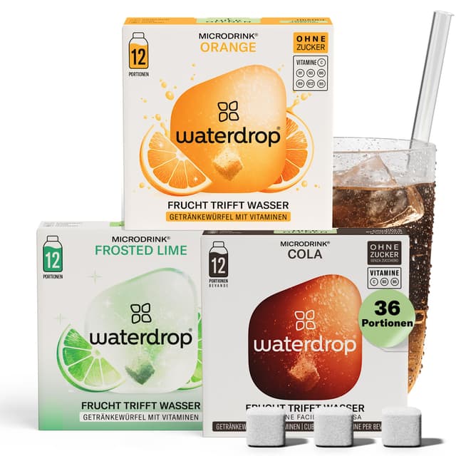 waterdrop® Microdrink Set - Cola, Orange & Lemon Lime – 36 Würfel für Geschmack im Wasser 🍹