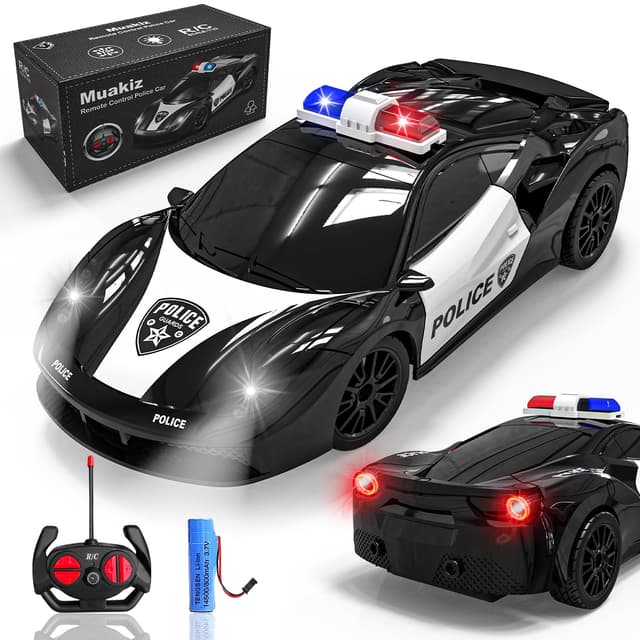 🚓 Muakiz Ferngesteuertes Polizeiauto für Kinder ab 3 Jahren - RC Auto Spielzeug mit Polizei Lichtern