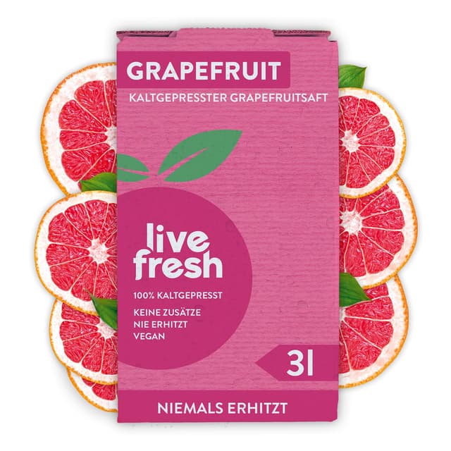 🍊🥤 LiveFresh Grapefruitsaft Kaltgepresst¹ - 3 Liter | 100% Grapefruit Direktsaft ohne Zusätze
