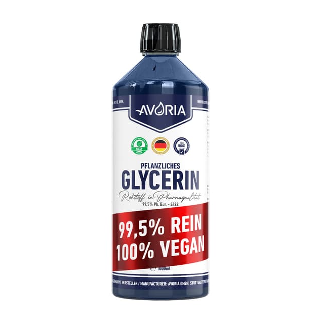Avoria – Pflanzliches Glycerin 99,5% – Höchste Reinheit, E422, Ph.Eur. – Vielseitig für Kosmetik, Hautpflege, Reinigungsmittel – 1L PET-Flasche ⭐🌿