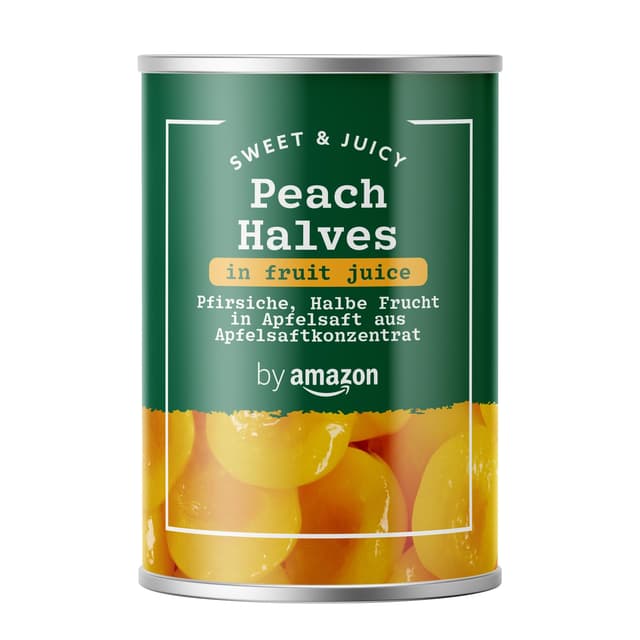 🍑 Amazon Pfirsiche, Halbe Frucht in Apfelsaft aus Apfelsaftkonzentrat, 411g - Sonderangebot!