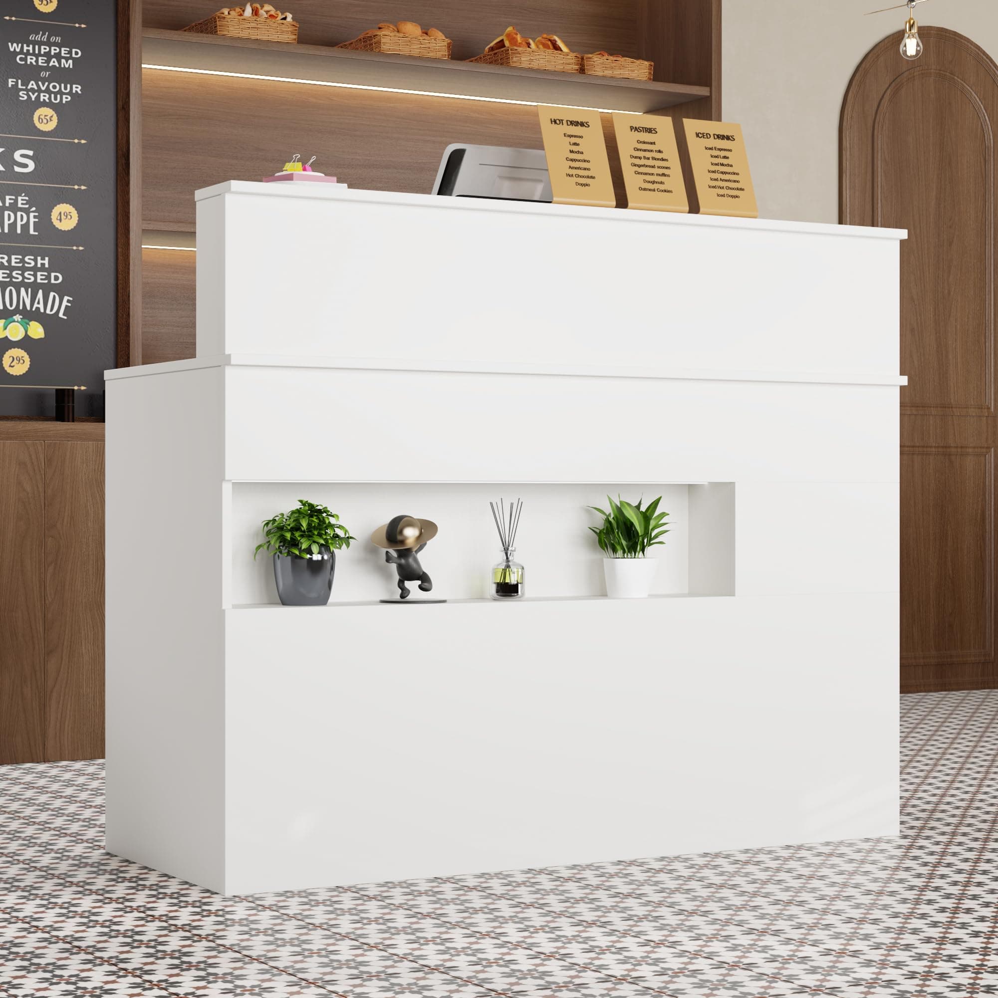 🛍️ DEZAGCE Weiße Empfangstheke mit Tastaturschublade - Vielseitig und Robust! 🌿