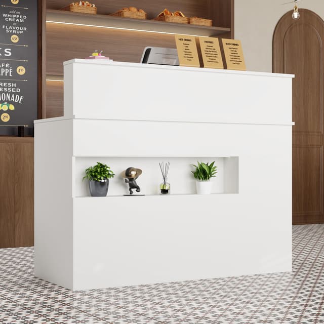 🛍️ DEZAGCE Weiße Empfangstheke mit Tastaturschublade - Vielseitig und Robust! 🌿