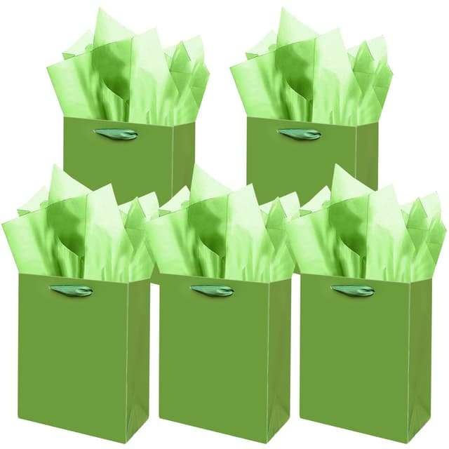 Gcardist Feldgrüne Geschenk Taschen mit Tissue Papier - 5er Pack